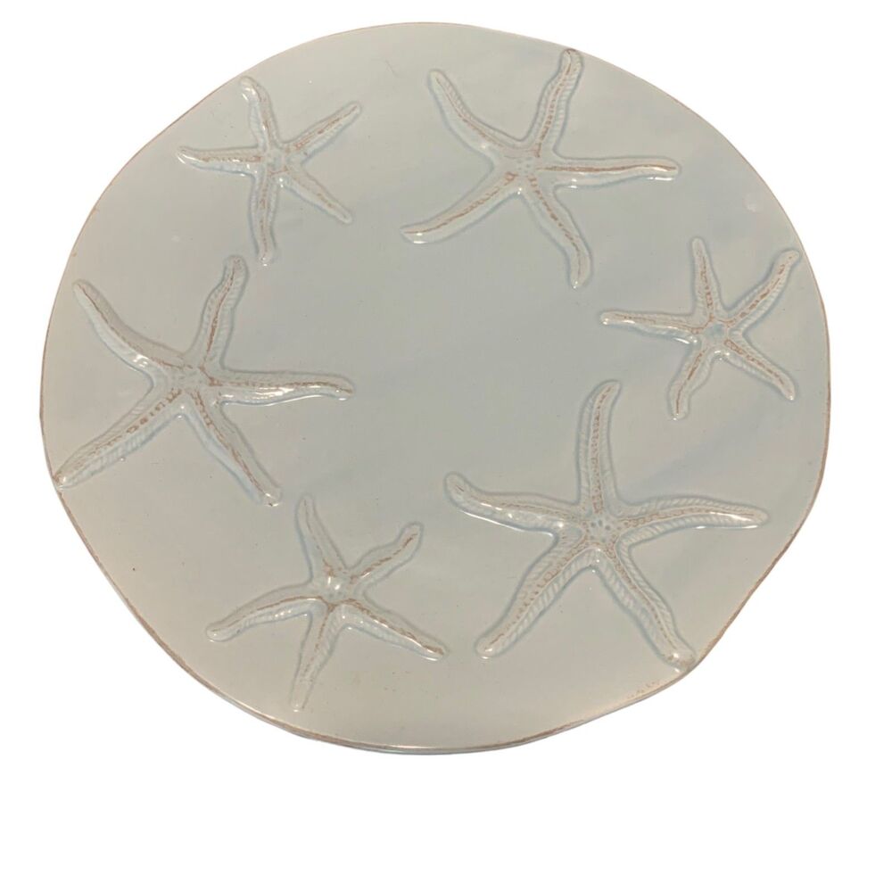 Blue Sky Ceramic Pastel Blue Starfish Decorative 10in Plate Coastal Beach